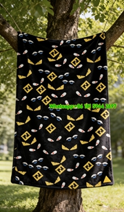 Fendi Monster Eyes & FF Monogram Flannel Sofa Throw Blanket IMG_9465